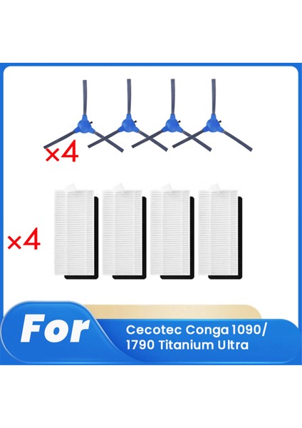Cecotec Conga 1090/1790 Titanyum Ultra Süpürme Robotu Aksesuarları Için 8 Adet Filtre ve Yan Fırça (Yurt Dışından)