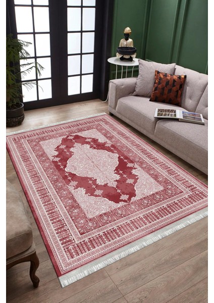 Kırmızı Kaymaz Tabanlı Halı Makinede Yıkanabilir Kilim Dot Tabanlı Salon Halısı 3001B modelleri