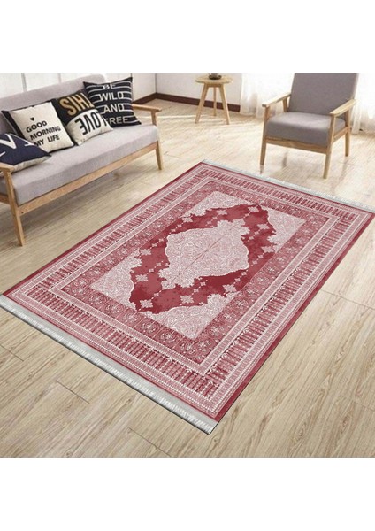 Kırmızı Kaymaz Tabanlı Halı Makinede Yıkanabilir Kilim Dot Tabanlı Salon Halısı 3001B fırsatları