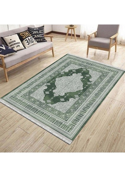 Yeşil Kaymaz Tabanlı Halı Makinede Yıkanabilir Kilim Dot Tabanlı Salon Halısı 3001D modelleri