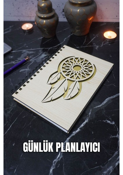 A5 Rüya Kapanı Ahşap Kapak Günlük Planlayıcı Defter - Süresiz Ajanda - Tarihsiz Planlama Defteri