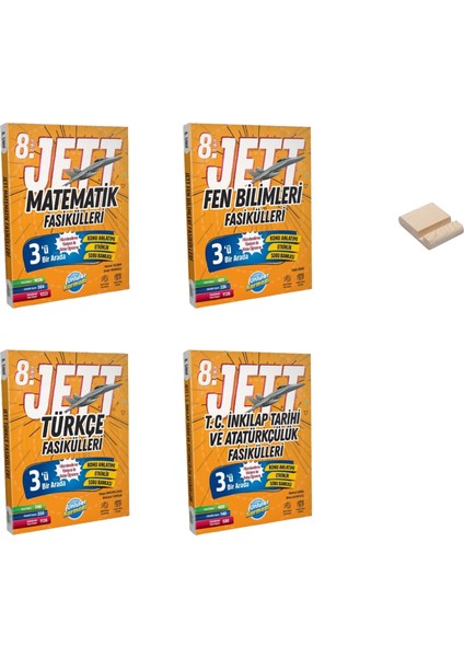 Lgs 8. Sınıf Jett Matematik Fen Türkçe ve Inkılap Fasikülleri 4lü Set + Telefon Tutucu