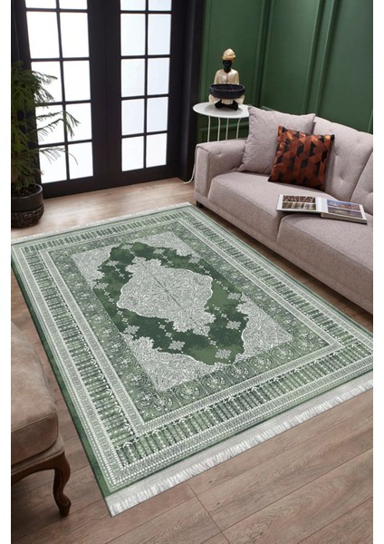 Yeşil Kaymaz Tabanlı Halı Makinede Yıkanabilir Kilim Dot Tabanlı Salon Halısı 3001D fiyatları