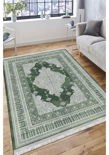 Yeşil Kaymaz Tabanlı Halı Makinede Yıkanabilir Kilim Dot Tabanlı Salon Halısı 3001D fırsatları