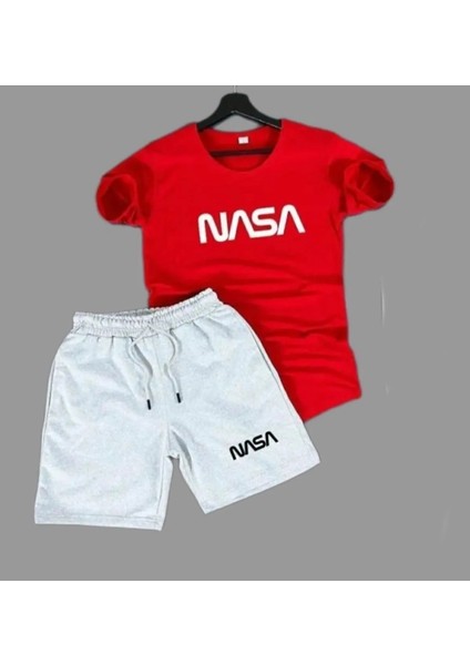 Nasa Baskılı Tshirt Şort Takımı - Oversize Kesim- %100 Pamuk - Günlük Tshirt Şort - Caglisa
