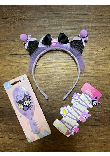 Kuromi Kız Çocuk Tarak, Taç ve 5'li Toka Seti