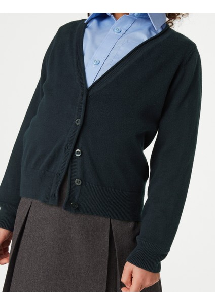 Saf Pamuklu 2'li V Yaka Okul Hırkası (3-18 Yaş) fiyatları