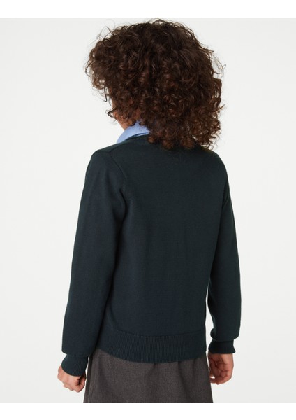 Saf Pamuklu 2'li V Yaka Okul Hırkası (3-18 Yaş) modelleri