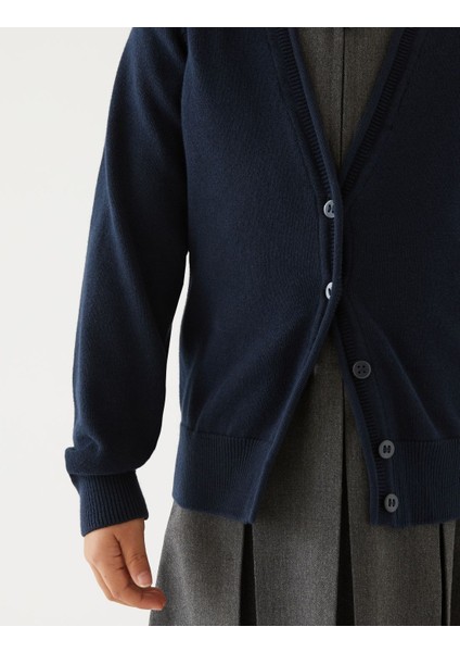 Saf Pamuklu 2'li V Yaka Okul Hırkası (3-18 Yaş)