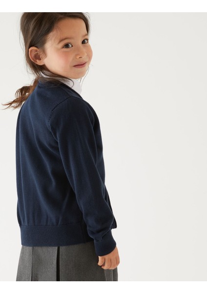 Saf Pamuklu 2'li V Yaka Okul Hırkası (3-18 Yaş)