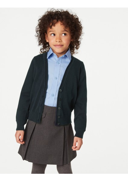 Saf Pamuklu 2'li V Yaka Okul Hırkası (3-18 Yaş) fırsatları