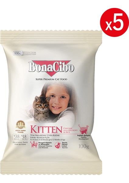 Kitten Tavuklu ve Balıklı Yavru Kedi Maması, 100 gr x 5 Adet, Tüm Irklar Için, Doğal, Şeker Içermez