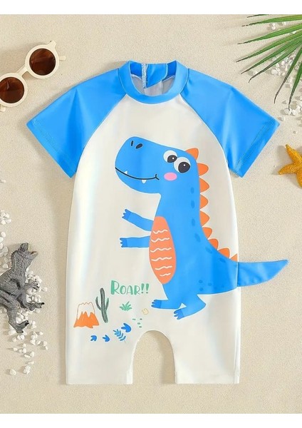 Erkek Bebek/çocuk Yarım Kollu Mavi Tulum Mayo