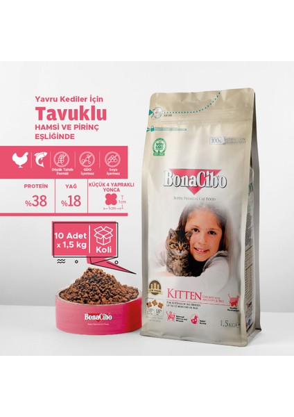 Kitten Tavuklu ve Balıklı Yavru Kedi Maması, 1,5 kg x 10 Adet, Tüm Irklar Için, Doğal, Şeker Içermez fiyatları