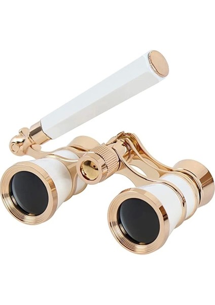 Bfs Nefis Işlemeli, Tiyatro / Opera Dürbünü 3X25 Prinç Metal Kaplamalı Retro Beyaz