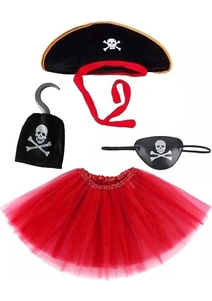 Bfs Korsan Şapkası Eteği Kancası ve Göz Maskesi Kostüm Seti Kız Çocuk