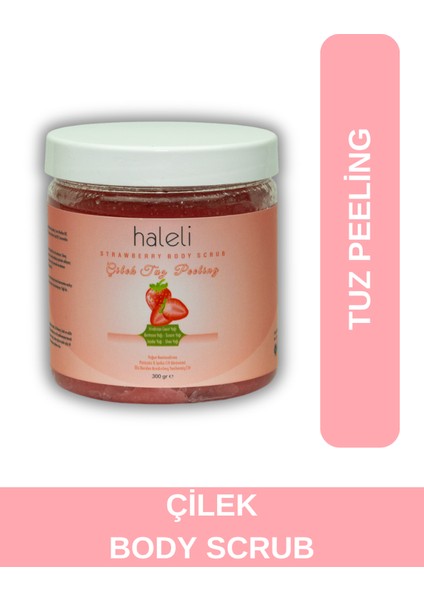 Çilek - Tuz Peeling, Batık Giderici, Arındırıcı El Ayak ve Vücut Peeling, Body Scrub, Pürüzsüz cilt için