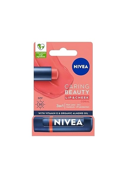 Renkli Nemlendirici Dudak Bakım Kremi Mercan 4.8GR,SPF30, Allık Etkisi, Dudak ve Yanaklar, Vitami