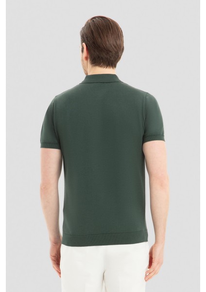 Abri Özel Erkek Yeşil Polo Yaka Jakarlı Tişört - Slim Fit modelleri