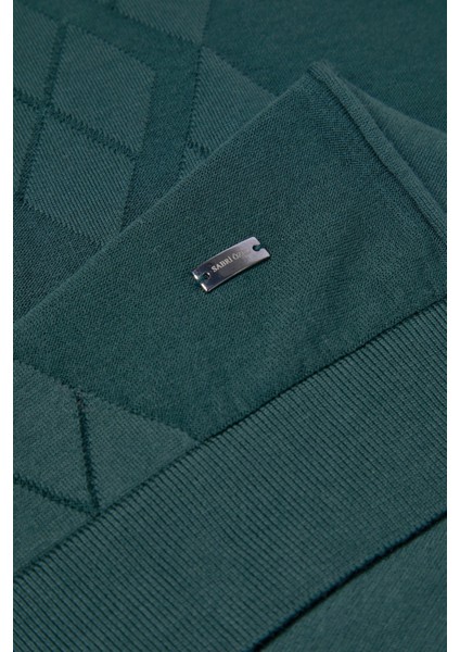 Abri Özel Erkek Yeşil Polo Yaka Jakarlı Tişört - Slim Fit