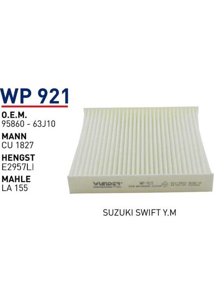Wp921 Οem 9586063J10 Fiat sedici Otomobil polen filtre pollen filter