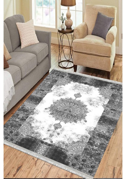 Klasik Desenli Gri Makinede Yıkanabilir Kilim Kaymaz Dot Tabanlı Oturma Odası Halısı 3029D fırsatları
