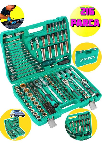 216 Parça Cırcır Seti Tamir Çantası Aleti Somun Sıkma Sökme Anahtar Takımı Otomatik Tamir Için