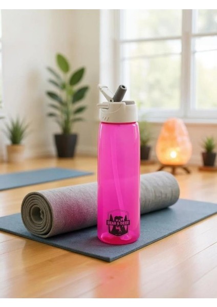 Tritan Oynar Tutacaklı Pembe Şeffaf Plastik Matara 750 ml - MT0005