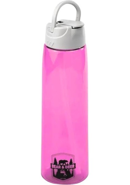 Tritan Oynar Tutacaklı Pembe Şeffaf Plastik Matara 750 ml - MT0005