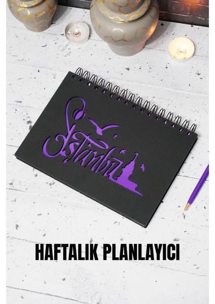 Istanbul Tasarım Siyah Ahşap Plan Defteri - Tarihsiz Ajanda - Haftalık Planlayıcı Defter - A5