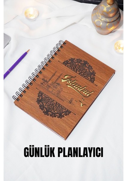 Istanbul Tasarım Ahşap Kapak Plan Defteri - Tarihsiz Ajanda - Günlük Planlama Defteri (Ceviz) A5