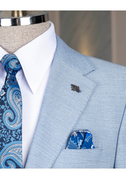 Italyan Stil Slim Fit Mono Yaka Ceket Pantolon Takım Elbise Mavi T14473 modelleri