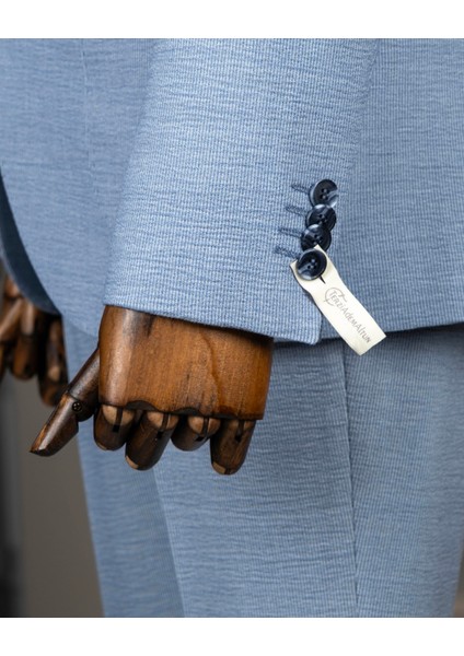 Italyan Stil Slim Fit Mono Yaka Ceket Pantolon Takım Elbise Mavi T14473 fırsatları