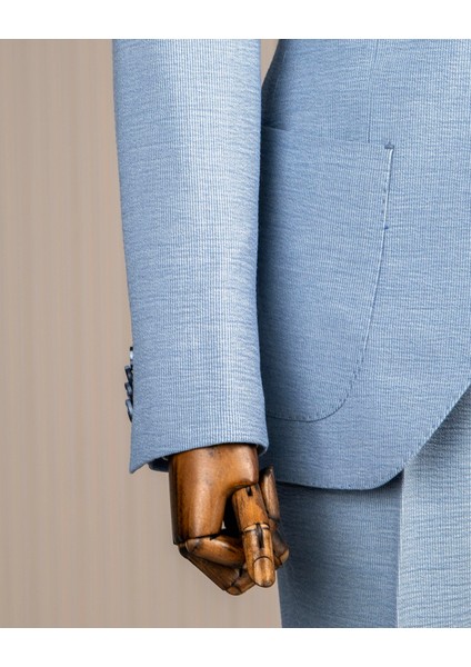 Italyan Stil Slim Fit Mono Yaka Ceket Pantolon Takım Elbise Mavi T14473 indirimleri