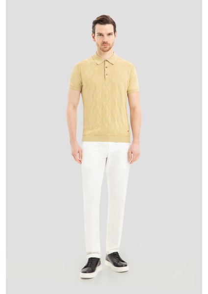Erkek Su Yeşili Polo Yaka Jakarlı Tişört - Slim Fit fiyatları