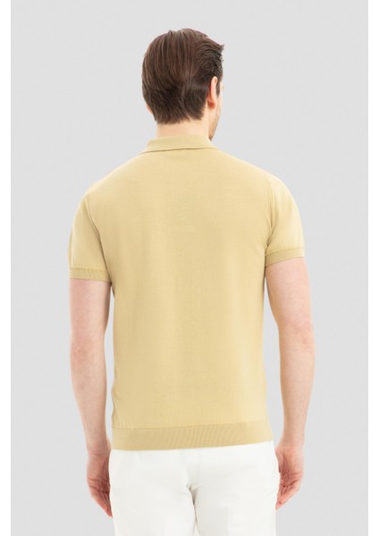Erkek Su Yeşili Polo Yaka Jakarlı Tişört - Slim Fit modelleri
