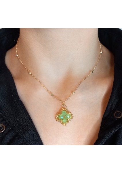 Kristal Taşlı Van Cleef Model Kolye, Altın Kaplama Çift Taraflı Yonca Modeli Kolye, Van Cleef Bijuteri Kolye, Van Cleef Altın Kaplama Kolye, Dört Yapraklı Şans Yonca Kolye