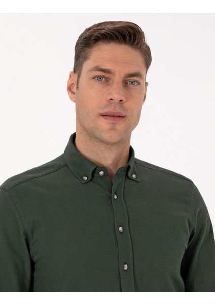 Erkek Koyu Haki Slim Fit Uzun Kollu Gömlek 50311562-VR111 fiyatları