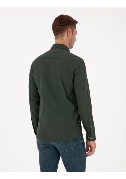 Erkek Koyu Haki Slim Fit Uzun Kollu Gömlek 50311562-VR111 indirimleri