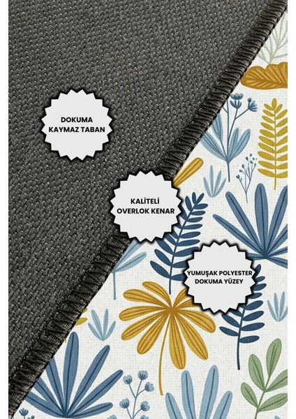 Krem Yaprak Desenli Halı Dijital Baskılı Dokuma Kaymaz Tabanlı Yıkanabilir Çiçekli Antialerjik Genç Odası Halısı indirimleri