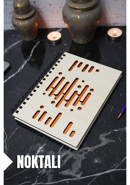 Müzik Ritmi Temalı Ahşap Kapaklı Defter - Noktalı Defter - Ajanda - Okul Defteri (A5 - 120 Sayfa)