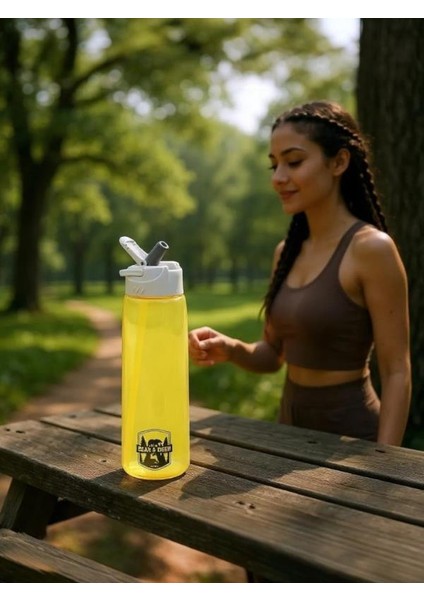 Tritan Oynar Tutacaklı Pastel Sarı Şeffaf Plastik Matara 750 ml - MT0005