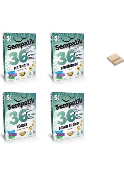5. Sınıf Sempatik Matematik Fen Türkçe ve Sosyal Kazanım Denemeleri 4lü Set + Telefon Tutucu