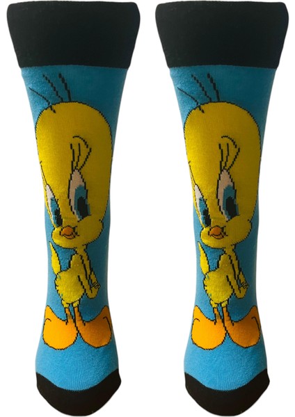 Tweety Desenli Renli Pamuklu Çorap