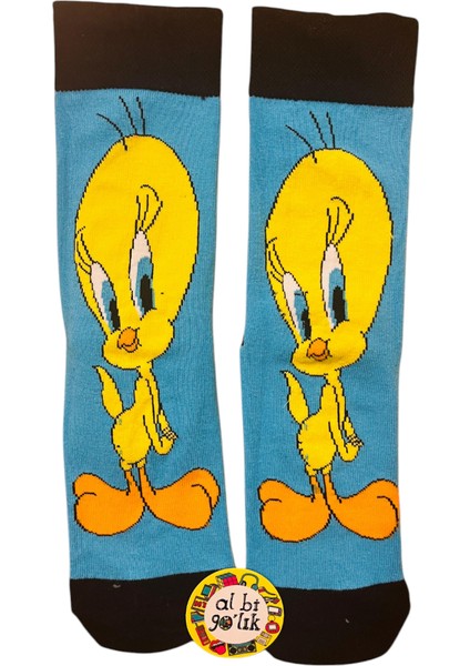 Tweety Desenli Renli Pamuklu Çorap modelleri