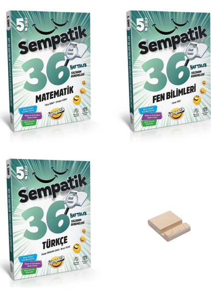 5. Sınıf Sempatik Matematik Fen ve Türkçe Kazanım Denemeleri 3lü Set + Telefon Tutucu