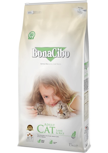 Adult Cat Kuzu ve Pirinçli Kedi Maması, 15 Kg, Tüm Irklar Için, Doğal, Şeker Içermez