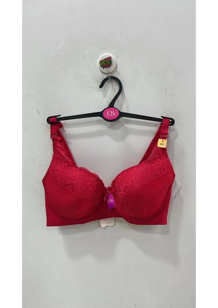 Kadın C Cup Desteksiz Balenli Dantel Detaylı Kırmızı Sütyen - 728