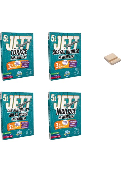 5. Sınıf Jett Türkçe Sosyal Bilgiler Din ve Ingilizce Fasikülleri 4lü Set + Telefon Tutucu