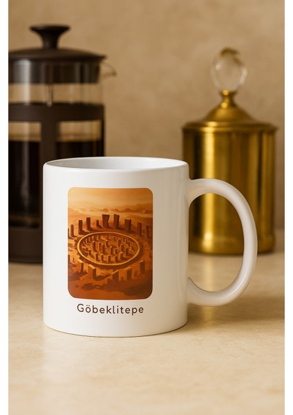 3 Lü Paket Göbekli Tepe Baskılı Porselen Kupa Bardak